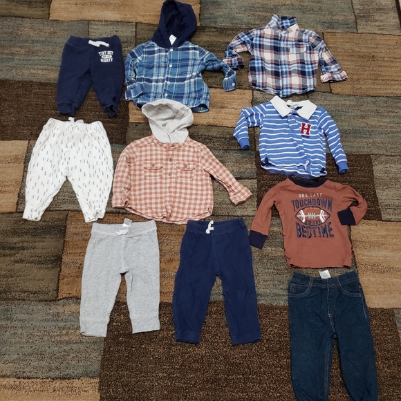 Carter's Other - Baby boys size 9 months winter clothing bundle of 10 long sleeve shirts and pant